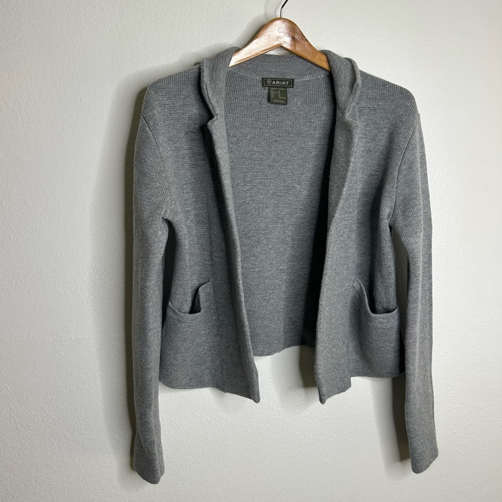 Ariat 100% Merino Wool Open Front Knit Jacket Cardigan Sweater Gray